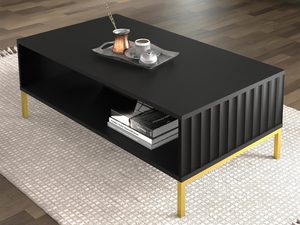 Miniaturka 4 - Czarna ława z pionowymi listwami i złotymi nóżkami, styl loftowy