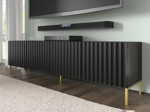 Miniaturka 6 - Nowoczesna biała szafka RTV z pionowymi listwami, złote akcenty, styl glamour