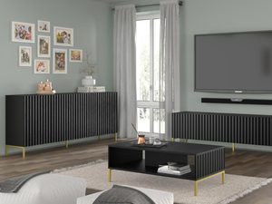 Miniaturka 7 - Nowoczesna czarna szafka RTV z pionowymi listwami, styl loftowy