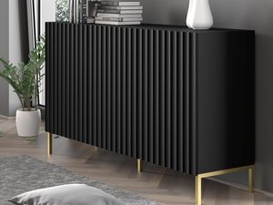 Miniaturka 6 - Nowoczesna czarna komoda z pionowymi listwami, złote nóżki, styl industrialny