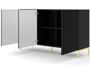 Miniaturka 2 - Czarna komoda z pionowymi listwami, złote nóżki, styl industrialny