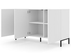 Miniaturka 11 - Biała komoda z pionowymi listwami, otwierane drzwi, czarne nóżki