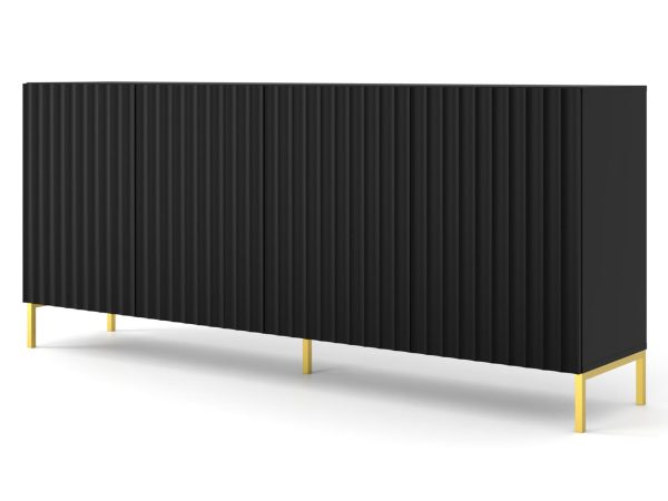 Przestronna czarna szafka RTV z pionowymi listwami, styl industrialny