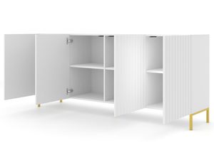 Miniaturka 9 - Biała szafka RTV z pionowymi listwami, styl skandynawski, złote nóżki