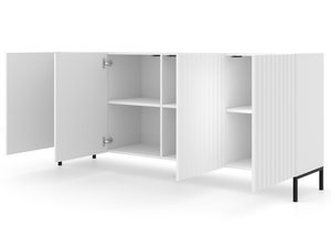 Miniaturka 11 - Biała szafka RTV z pionowymi listwami, otwierane drzwi, styl minimalistyczny