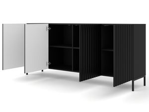 Miniaturka 4 - Czarna szafka RTV z pionowymi listwami, otwierane drzwi, styl industrialny