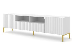 Miniaturka 9 - Przestronna biała szafka RTV z pionowymi listwami, styl nowoczesny