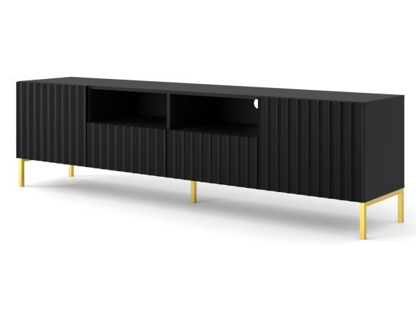 Nowoczesna czarna szafka RTV z pionowymi listwami, styl industrialny