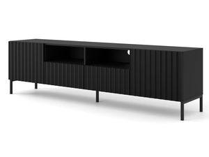 Miniaturka 11 - Przestronna czarna szafka RTV z pionowymi listwami, styl loftowy
