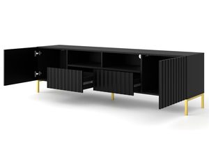 Miniaturka 2 - Czarna szafka RTV z pionowymi listwami, otwierane drzwi, styl industrialny