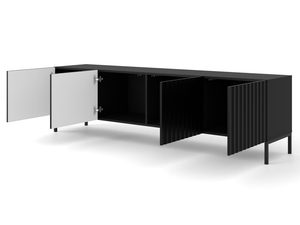 Miniaturka 4 - Nowoczesna czarna szafka RTV z pionowymi listwami, styl minimalistyczny