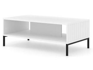 Miniaturka 7 - Nowoczesna biała ława z pionowymi listwami, czarne nogi, styl minimalistyczny