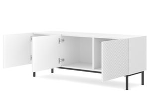 Miniaturka 4 - Biała komoda RTV z pionowymi listwami, otwierane drzwi, styl nowoczesny