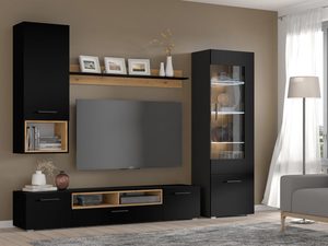 Miniaturka 2 - Zestaw mebli RTV z czarnymi witrynami i dębowym wykończeniem w nowoczesnym stylu