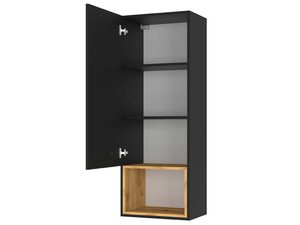 Miniaturka 5 - Witryna z czarnym korpusem, drewnianym wnętrzem i szklanym frontem w nowoczesnym stylu