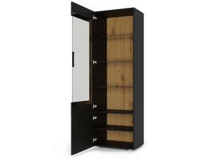 Miniaturka 7 - Witryna z czarnym korpusem, drewnianym wnętrzem i szklanym frontem w industrialnym stylu