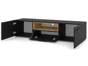 Miniaturka 4 - Nowoczesna szafka RTV z czarnym korpusem i drewnianym wnętrzem w industrialnym stylu