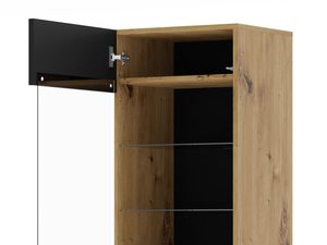 Miniaturka 6 - Witryna z drewnianym wnętrzem i czarnym frontem w industrialnym stylu do salonu