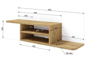 Miniaturka 13 - Nowoczesna wisząca szafka RTV z półkami i drewnianymi akcentami kolor dąb
