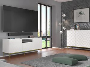 Miniaturka 8 - Biała komoda z pikowanymi frontami i złotymi nogami w eleganckim stylu do salonu