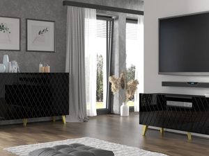 Miniaturka 7 - Komoda z czarnymi frontami, pikowanym wzorem i złotymi nogami w loftowym stylu