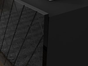 Miniaturka 6 - Nowoczesna szafka RTV z pikowanym frontem i złotymi nogami w minimalistycznym stylu