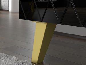 Miniaturka 7 - Szafka RTV z pikowanym czarnym frontem i złotymi nogami w eleganckim stylu