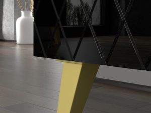 Miniaturka 6 - Komoda z czarnymi frontami, pikowanym wzorem i złotymi nogami w nowoczesnym stylu