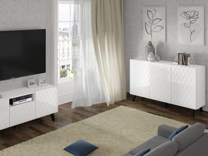 Miniaturka 12 - Nowoczesna komoda z białymi frontami i czarnymi nogami w minimalistycznym stylu