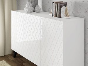 Miniaturka 11 - Komoda z białymi frontami, pikowanym wzorem i czarnymi nogami w nowoczesnym stylu
