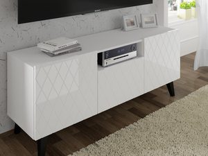 Miniaturka 11 - Nowoczesna komoda z białym korpusem i pikowanymi frontami do salonu