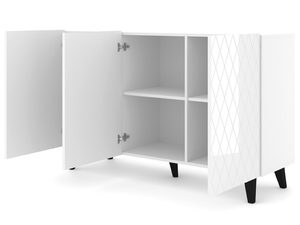 Miniaturka 9 - Biała komoda z pikowanymi frontami i czarnymi nogami w minimalistycznym stylu