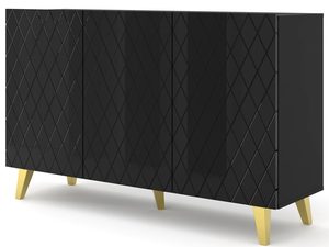 Miniaturka 1 - Nowoczesna komoda z czarnymi, pikowanymi frontami i złotymi nogami w glamour stylu
