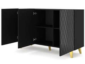 Miniaturka 2 - Komoda z czarnymi frontami, pikowanym wzorem i złotymi nogami w glamour stylu