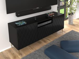 Miniaturka 3 - Nowoczesna komoda z czarnymi frontami i złotymi nogami do salonu