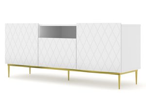 Miniaturka 9 - Komoda z białymi frontami, pikowanym wzorem i złotymi nogami w nowoczesnym stylu
