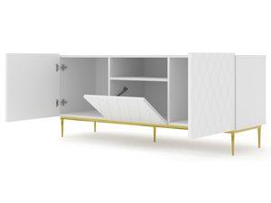 Miniaturka 10 - Biała komoda z pikowanymi frontami i złotymi nogami w eleganckim stylu do salonu