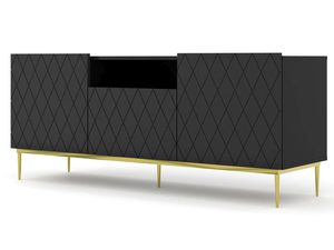 Miniaturka 3 - Nowoczesna komoda z czarnymi frontami i złotymi nogami w glamour stylu do salonu