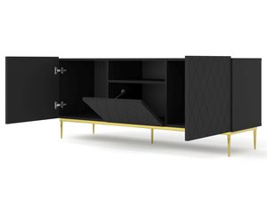 Miniaturka 4 - Nowoczesna komoda z czarnymi frontami, pikowanym wzorem i złotymi nogami w loftowym stylu