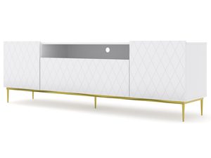 Miniaturka 10 - Komoda z białymi frontami, pikowanym wzorem i złotymi nogami w glamour stylu do stylowego wnętrza