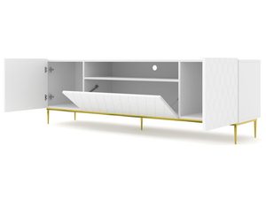 Miniaturka 11 - Biała komoda z pikowanymi frontami, złotymi nogami i geometrycznym wzorem w eleganckim stylu