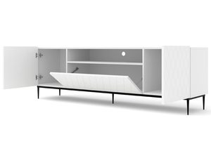 Miniaturka 9 - Biała komoda z geometrycznym pikowaniem i czarnymi metalowymi nogami w minimalistycznym stylu