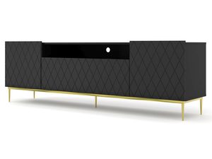 Miniaturka 3 - Nowoczesna komoda z czarnymi frontami, pikowanym wzorem i złotymi nogami do salonu