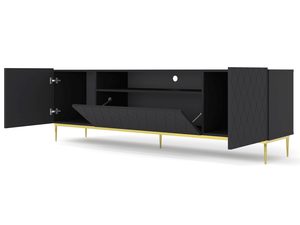 Miniaturka 4 - Komoda z czarnymi frontami, pikowanym wzorem i złotymi nogami w eleganckim stylu