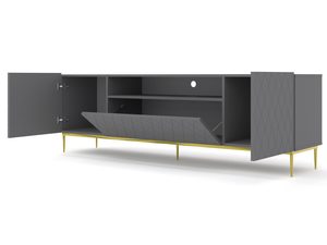 Miniaturka 17 - Nowoczesna komoda z czarnymi frontami, pikowanym wzorem i złotymi nogami w glamour stylu