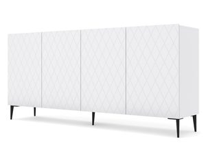 Miniaturka 5 - Biała komoda z geometrycznymi frontami, satynowym wykończeniem i smukłymi czarnymi metalowymi nogami w stylu retro