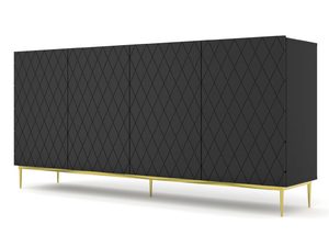 Miniaturka 3 - Komoda z czarnymi frontami, pikowanym wzorem i smukłymi złotymi nogami w stylu vintage do luksusowego wnętrza