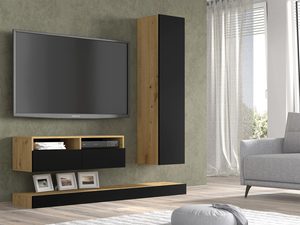 Miniaturka 1 - Witryna z dębowym korpusem i czarnym frontem w minimalistycznym stylu