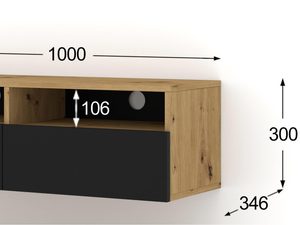 Miniaturka 2 - Szafka RTV z czarnym korpusem i otwartymi półkami w minimalistycznym stylu