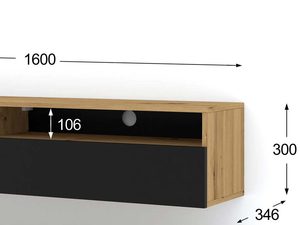 Miniaturka 4 - Nowoczesna szafka RTV z drewnianymi półkami i czarnymi frontami w industrialnym stylu